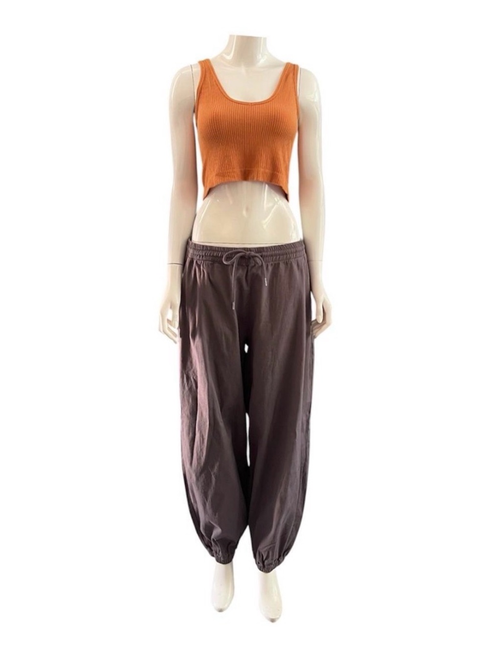 โ Outfit Bundle โ Orange tank top with Refuge Taupe Grey Cargo joggers